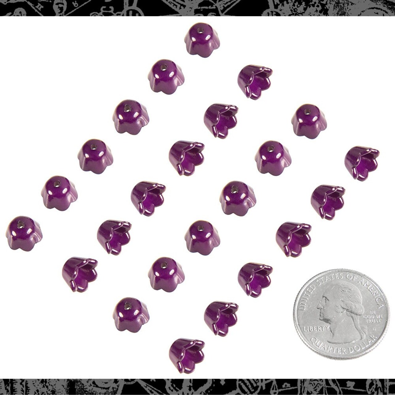 7mm x 10mm Shiny Purple Mini Lily Resin Flower Caps - Set of Twenty-Four - FW5-25